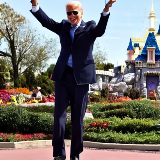 Image similar to joe biden dressed as michael jackson visiting Disneyland