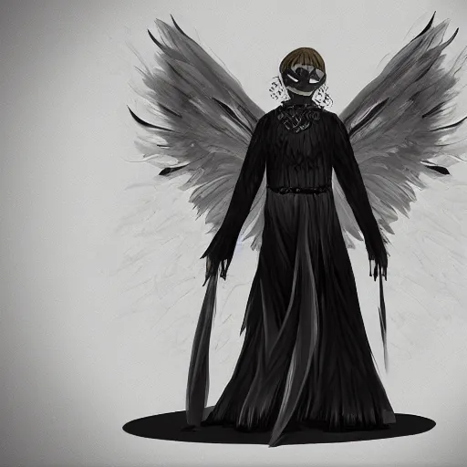 Prompt: angel with black wings, one - eyed face, gigantic, concept art