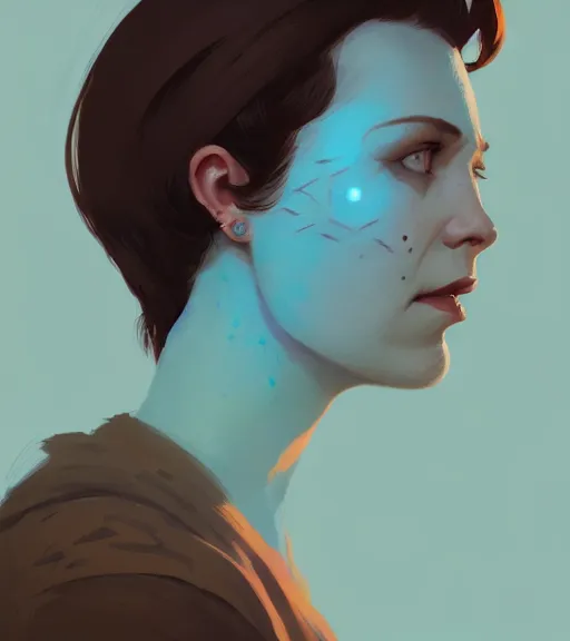 Prompt: portrait of a woman raised on the island face tatooes by atey ghailan, by greg rutkowski, dynamic lighting, gradient light blue, brown, blonde cream and white color scheme, grunge aesthetic