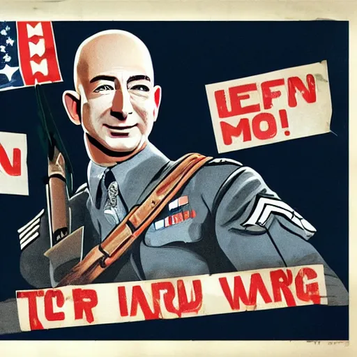 Prompt: jeff bezos as a world war ii propaganda poster