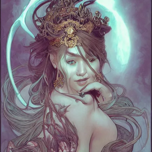 Prompt: portrait of the dragon queen by artgerm and H R Giger and alphonse mucha, Dragon in dragon lair, HD, full body dragon concept, flying dragon, Human body with dragon features, beautiful queen, perfect face, ray tracing, 4k realistic 3d rendered portrait, soft shading, soft colors, relaxed colors, hyperdetailed, wide angle lens, fantasy, futuristic horror, armor style of giger