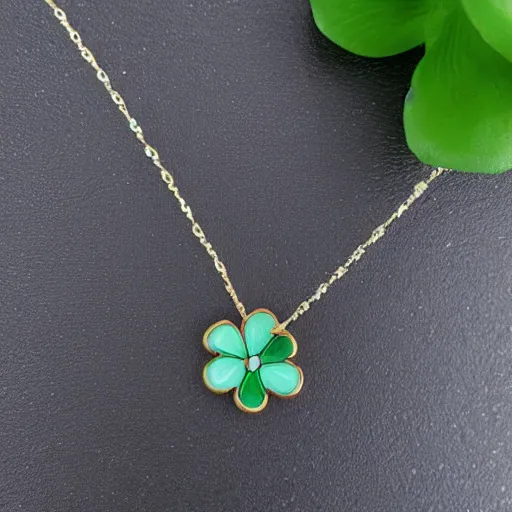 Image similar to simple embroidered clover necklace with jade stone