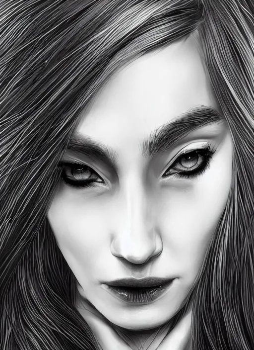 Image similar to up close portrait of a beautiful woman in black and white, art by diego fazio and diegoKoi and oscar Ukono, concept art, sharp focus, artgerm, 8k highly detailed