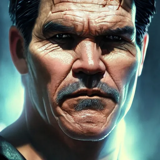 Image similar to a fancy close up of Josh Brolin as Batman by Greg Rutkowski, Sung Choi, Mitchell Mohrhauser, Maciej Kuciara, Johnson Ting, Maxim Verehin, Peter Konig, 8k photorealistic, cinematic lighting, HD, high details, dramatic, trending on artstation, full body shot