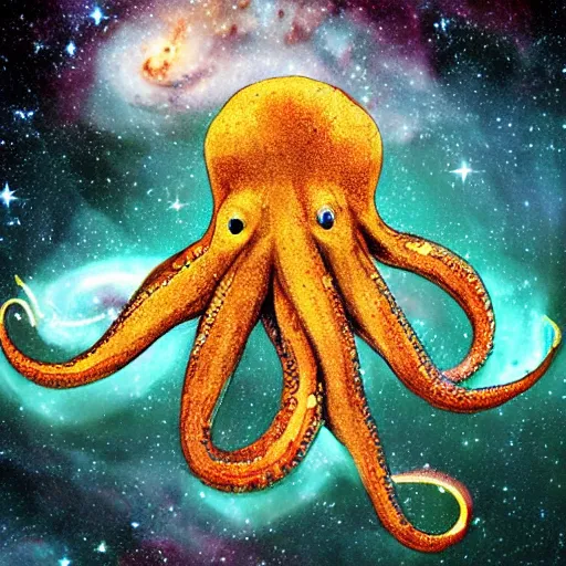 Image similar to a giant octopus god covered in stars in floating among the galaxies of the milky way
