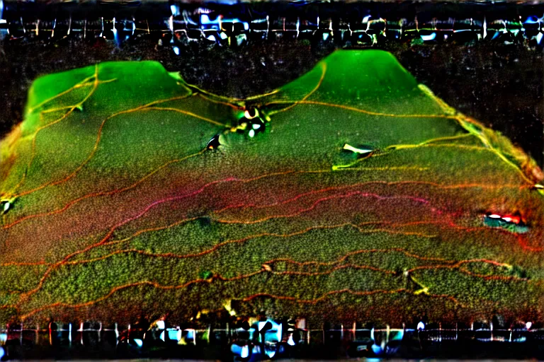 Prompt: topographical map of a complex cave system made out of multiple overlays of complex scientific data visualized on top of each other, bar charts, plexus, thick and thin lines, waveforms on top of square charts, gaps and pauses, space molecules, radio signals, negative space