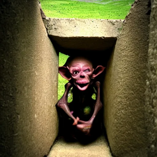 Prompt: goblin inside the wall, photo