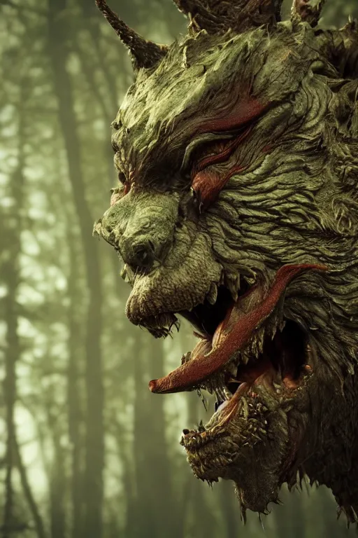 Image similar to forest monster, Witcher, creature design, concept art, weta studio, cinema 4D, extremely detailed, UHD, octane, ILM