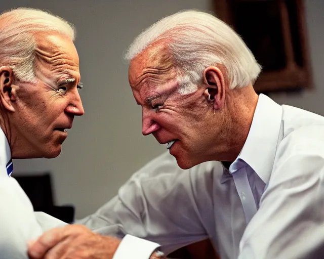 Image similar to president joe biden face to face with president joe biden, nikon 3 5 mm, photograph