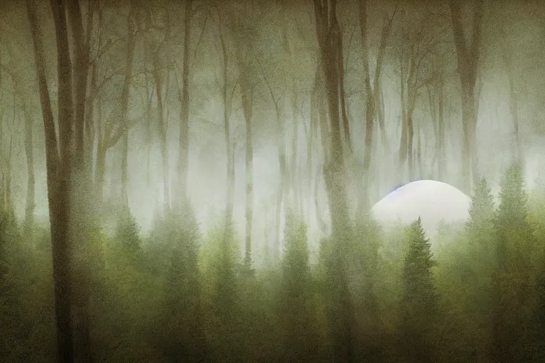 Image similar to mysterious floating island in the clouds above a forest, foggy, digital painting