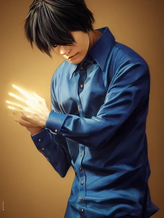 Prompt: photo of takahashi ryosuke wearing dark blue shirt, hyper detailed, digital art, trending in artstation, cinematic lighting, studio quality, smooth render, unreal engine 5 rendered, octane rendered, concept art, smooth, sharp focus, illustration, art by artgerm and greg rutkowski and alphonse mucha and wlop and krenz cushart