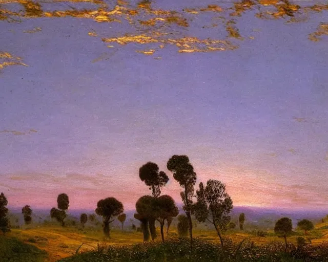 Prompt: sunrise, spring, countryside of Morocco, romantic impressionism, high-detail, by Caspar David Friedrich