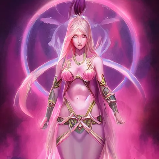 Prompt: a pink goddess mystic female warrior leader by ross tran digital artwork business leader