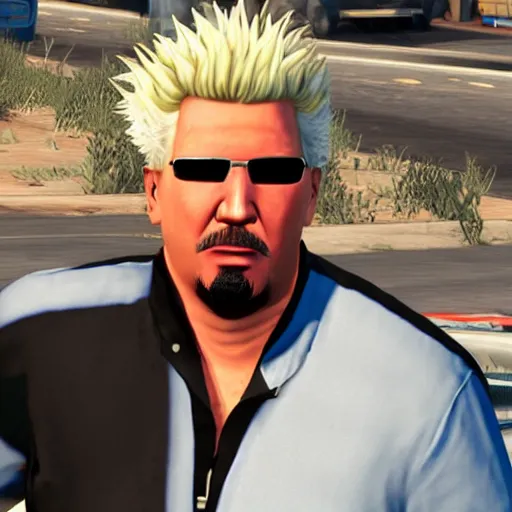 Prompt: guy fieri in grand theft auto, ultra screenshot