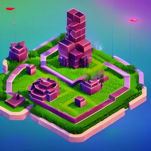 Prompt: isometric game level by style of clash of clans, octane render, concept art