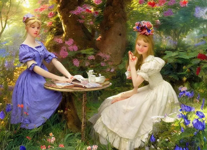 Image similar to alice in the wonderland by vladimir volegov and alexander averin and peder mørk mønsted and pierre auguste cot and raphael lacoste