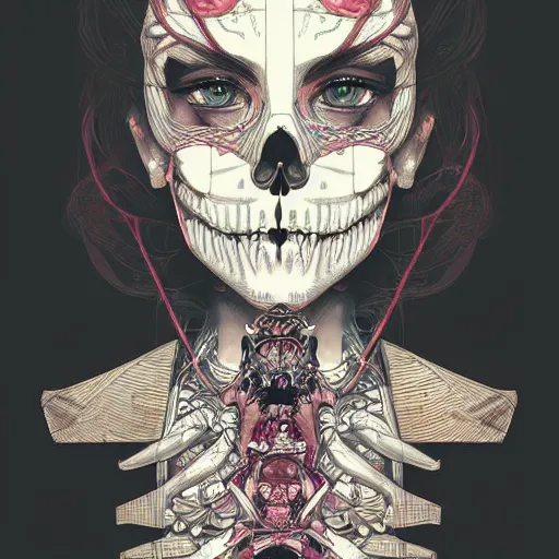 Image similar to anime manga skull portrait young woman, glitcched, glitch pixels, skeleton, intricate, elegant, highly detailed, digital art, ffffound, art by JC Leyendecker and sachin teng