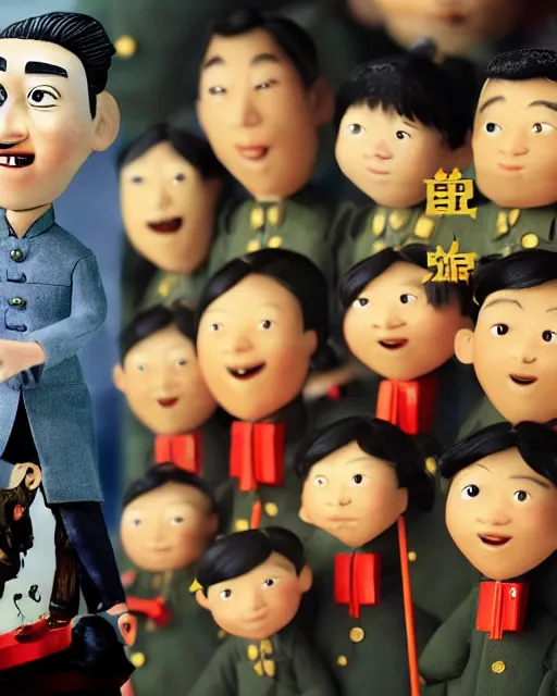 Prompt: xi jinping as a highly detailed stop motion puppet addressing the chinese military before invasion of taiwan, in the style of laika studios ’ s paranorman, coraline, kubo and the two strings