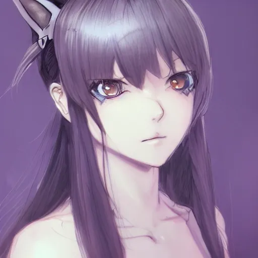 Image similar to A detailed frontal portrait sketch of a catgirl, By shirow masamune, WLOP, Avetetsuya Studios, colored sketch anime manga panel, trending on artstation, pixiv art, smooth, artgem, elegant, highly detailed, pixiv trending, anime inspired, by studio trigger, attractive character