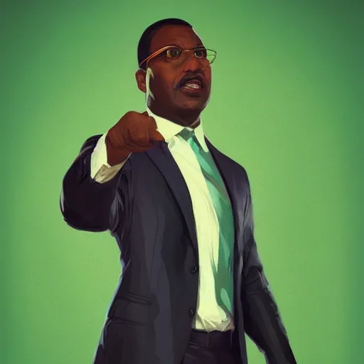 Image similar to black businessman talking against a green screen backdrop, digital painting, artstation, smooth, sharp focus, illustration, art by artgerm and greg rutkowski and alphonse mucha