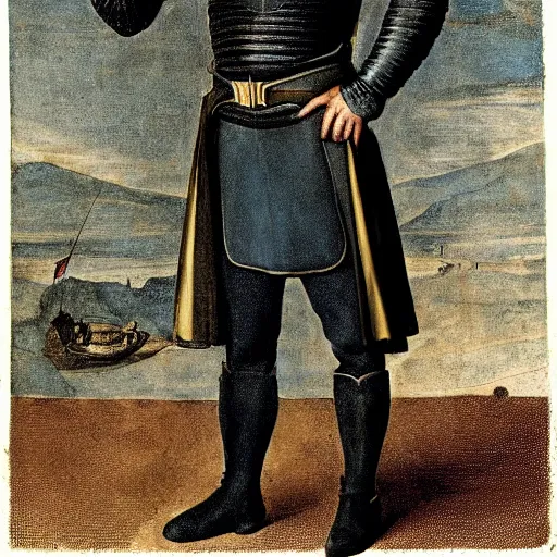 Image similar to starfleet uniform, a knight of the round table in starfleet uniform, by agnolo bronzino and giovanni bellini