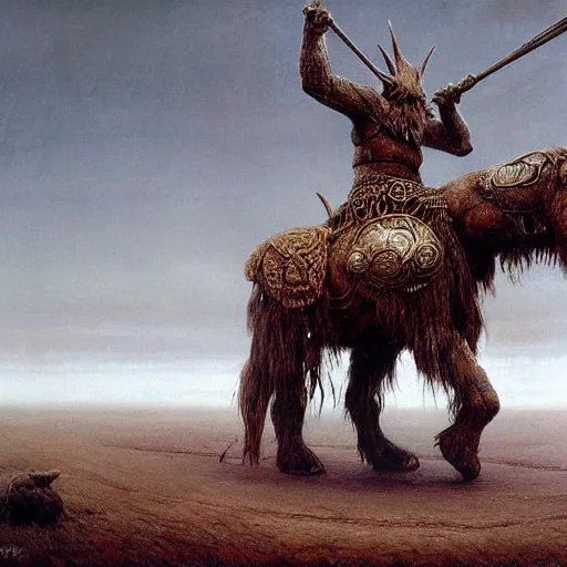 Image similar to ancient norse mammoth rider, wearing norse armor, intricated, hyper detailed, beksinski