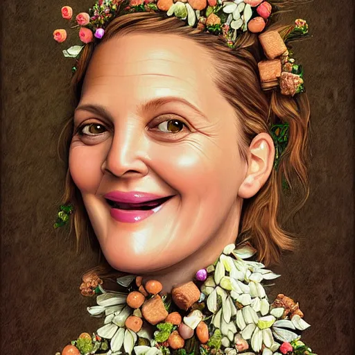 Image similar to drew barrymore on a smore digital painting by arcimboldo