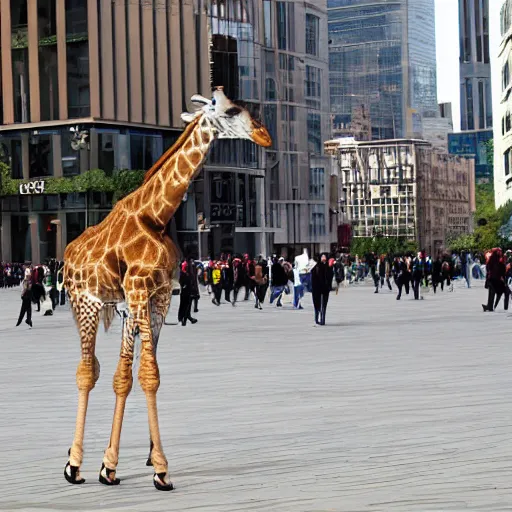 Prompt: a giraffe dancing ballet in the center of city