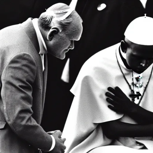 Prompt: John Paul II kneeling on a black person's neck