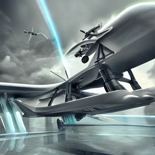 Image similar to personal flying vehicle, vtol, turbo - jet, jet engines, foil, aerodynamic, concept art, insane details, 3 d high definition, trending on artstation, unreal engine, photorealistic, high resolution, trending on deviantart, hdr, hyper detailed, insane details, intricate, elite, ornate, elegant, dramatic lighting, octane render, micro details