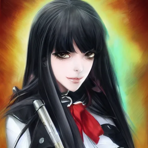 Image similar to portrait of a beautiful girl with long black hair, wearing police riot uniform, drawn by WLOP, by Avetetsuya Studios, attractive character, colored sketch anime manga panel, trending on Artstation