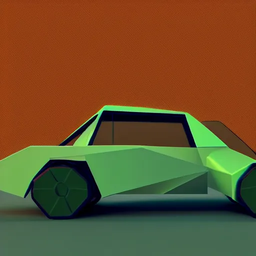 Prompt: 3d render of a low poly green car, shade flat, white background, soft lighting