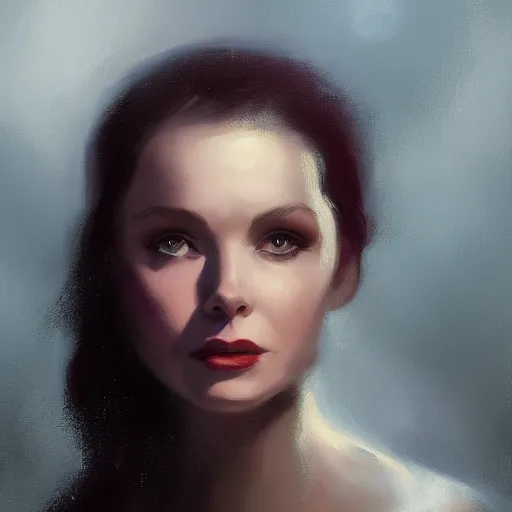 Image similar to portrait of a young vivian leigh, dramatic light, city background, night, moon, chiaroscuro, high detail, sharp, painted by greg rutkowski, painted by igor kieryluk, painted by bobby chiu, trending on artstation