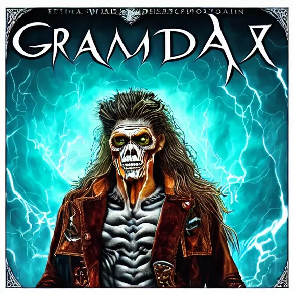 Prompt: gamma ray album cover featuring photo of willem dafoe, power metal album cover, trending on artstation, intricately detailed, highly detailed, classic, award winning