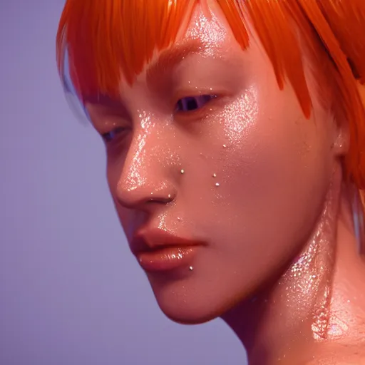 Prompt: 3 d render of wet orange skin with purple warts and curly hairs | seamless | unreal engine | octane | red shift