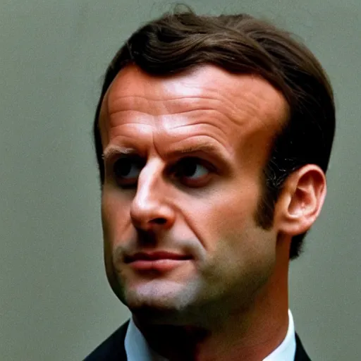 Prompt: forest hair of Emmanuel Macron in American Psycho (1999)