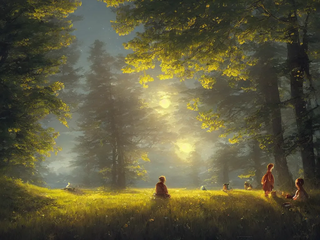 Prompt: A beautiful night in the swedish countryside, by Studio Ghibli and Greg Rutkowski, artstation, painting by Vladimir Volegov