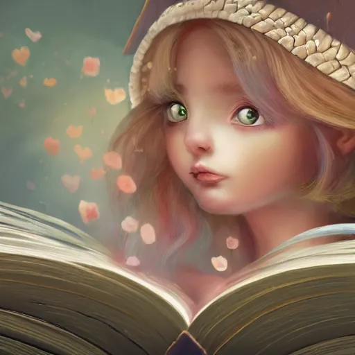 Prompt: you can see a big old open book in close - up. above the book floats a small sweet fairy, digital painting, fantasy art, ultra realistic, 4 k