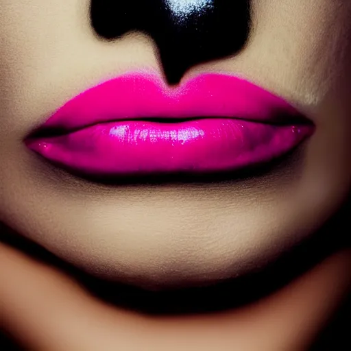 Image similar to hyperrealism oil painting, fashion model portrait, black lips, pink eyelashes