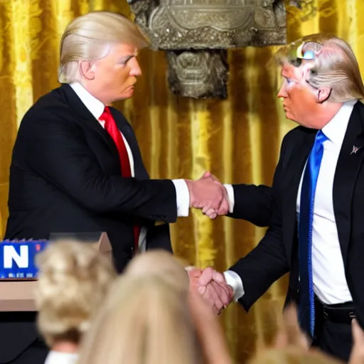 Image similar to anderson cooper and donald trump shaking hands