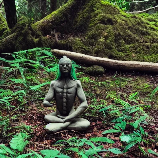 Prompt: reptile meditating in the forest