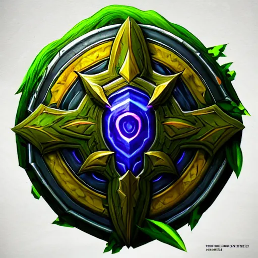 Prompt: bright shield of warcraft blizzard shield art, a spiral green leaves shield. bright art masterpiece artstation. tree and roots shield, 8k, sharp high quality illustration in style of Jose Daniel Cabrera Pena and Leonid Kozienko, green colored theme, concept art by Tooth Wu,