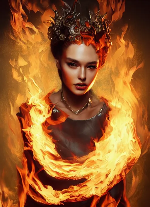 Image similar to 3d fashion portrait with fire, female, future, torch, flame, harper's bazaar, vogue, fashion magazine, intricate, concept art, close up, ornate, luxury, elite, elegant, trending on artstation, by ruan jia, by Kenneth Willardt, by ross tran, by WLOP, by Andrei Riabovitchev,