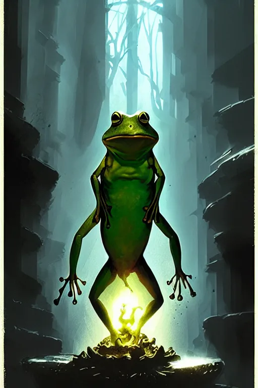 Prompt: greg rutkowski poster. frog wizard