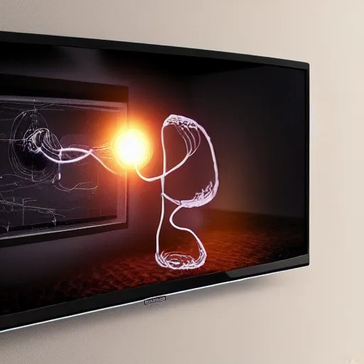 Image similar to picture of fetus with a cord, coming out from the television static noise, 8k, unreal engine, concept art, oil paiting, artstaion, higly detailed, ultra hd