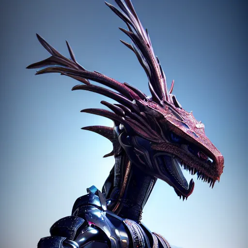 Image similar to stunning back end shot with an upward angle, of a beautiful hot anthropomorphic female robot dragon, well designed highly detailed cute female dragon head with slick eyes, looking back at the camera with a smirk, well armored, detailed claws, high quality, HD octane render, fantasy, furry art, Artstation, Deviantart, Furaffinity