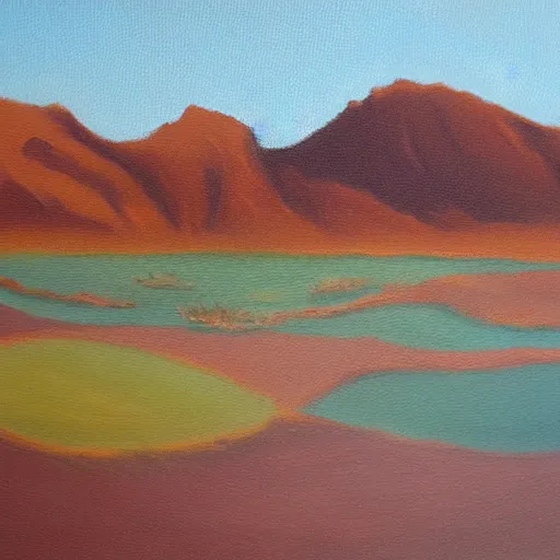 Prompt: Desert oasis Oil on canvas, detailed