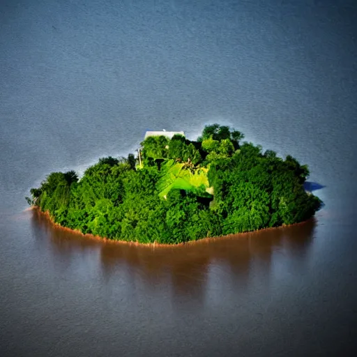 Prompt: a beautiful picture of an island floating above the flood on the hills