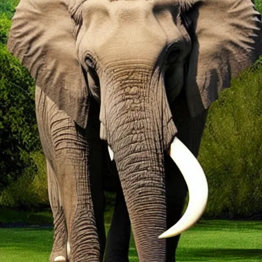 Prompt: elon musk as an elephant huge elephant tusks growing out of his mouth