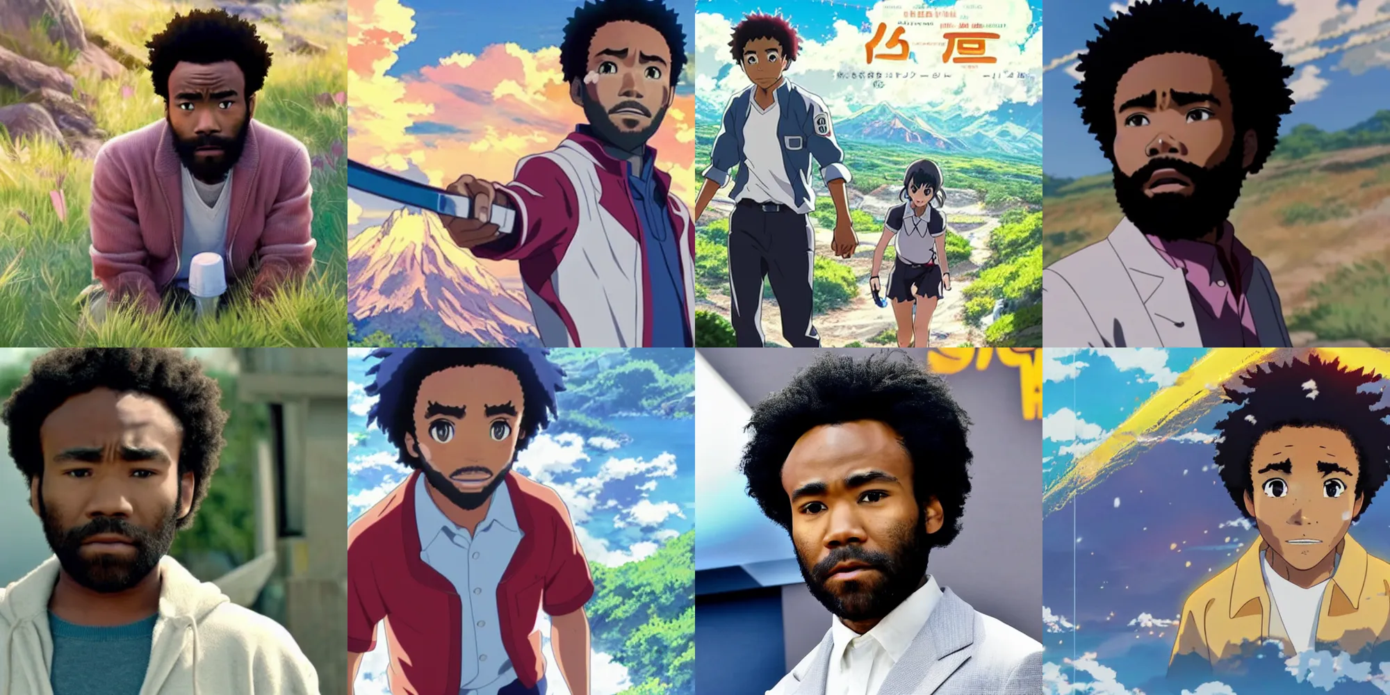 Prompt: donald glover in a still from the anime your name ( 2 0 1 6 )